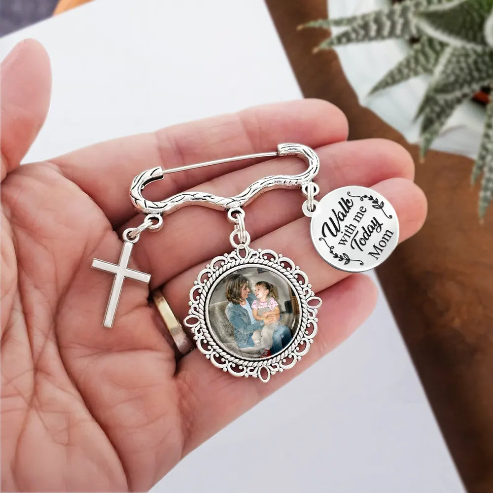 Custom Photo Memorial Family Walk With Me Today - Personalized Lapel Pin