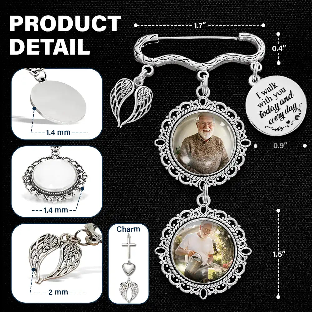 Custom Photo Memorial Family Walk With Me Today - Personalized Lapel Pin