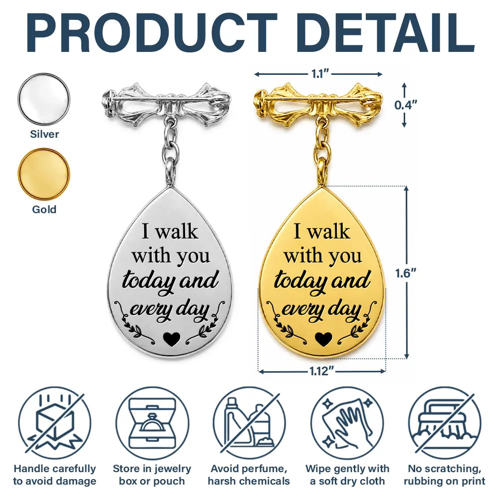 Custom Photo Memorial Family Walk With Me Today - Personalized Teardrop Pin