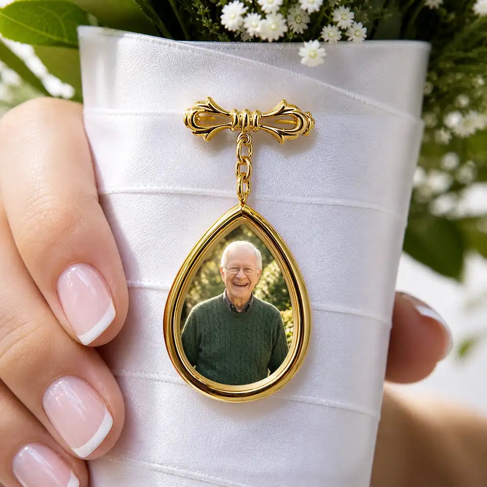 Custom Photo Memorial Family Walk With Me Today - Personalized Teardrop Pin