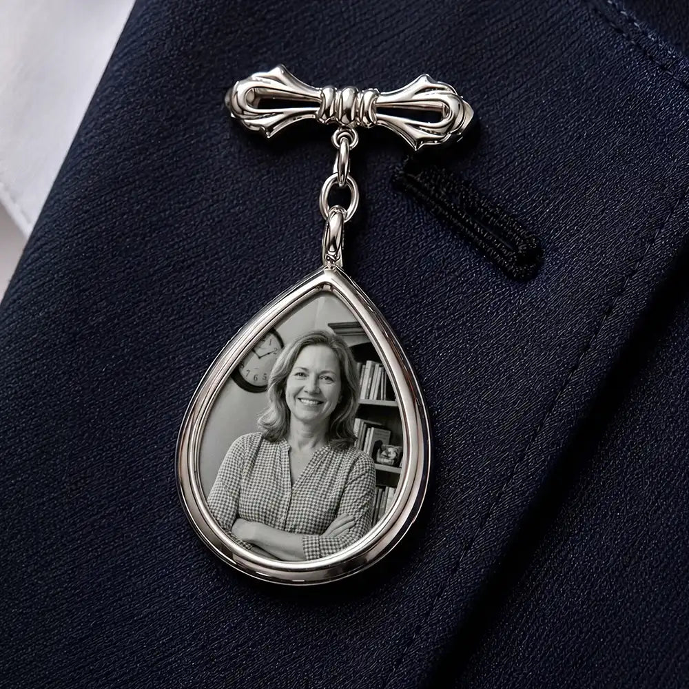 Custom Photo Memorial Family Walk With Me Today - Personalized Teardrop Pin