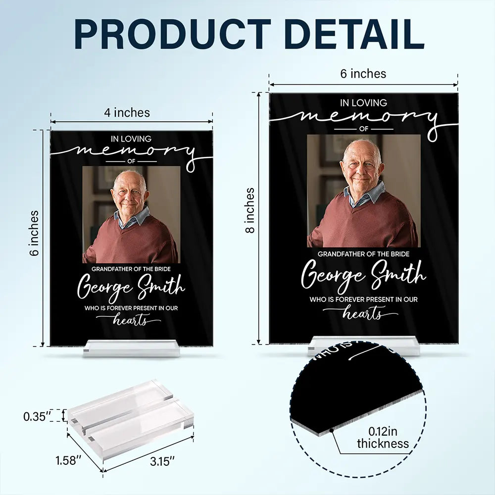 Custom Photo Memorial Wedding Reserved In Loving Memory - Personalized Vertical Rectangle Acrylic Plaque