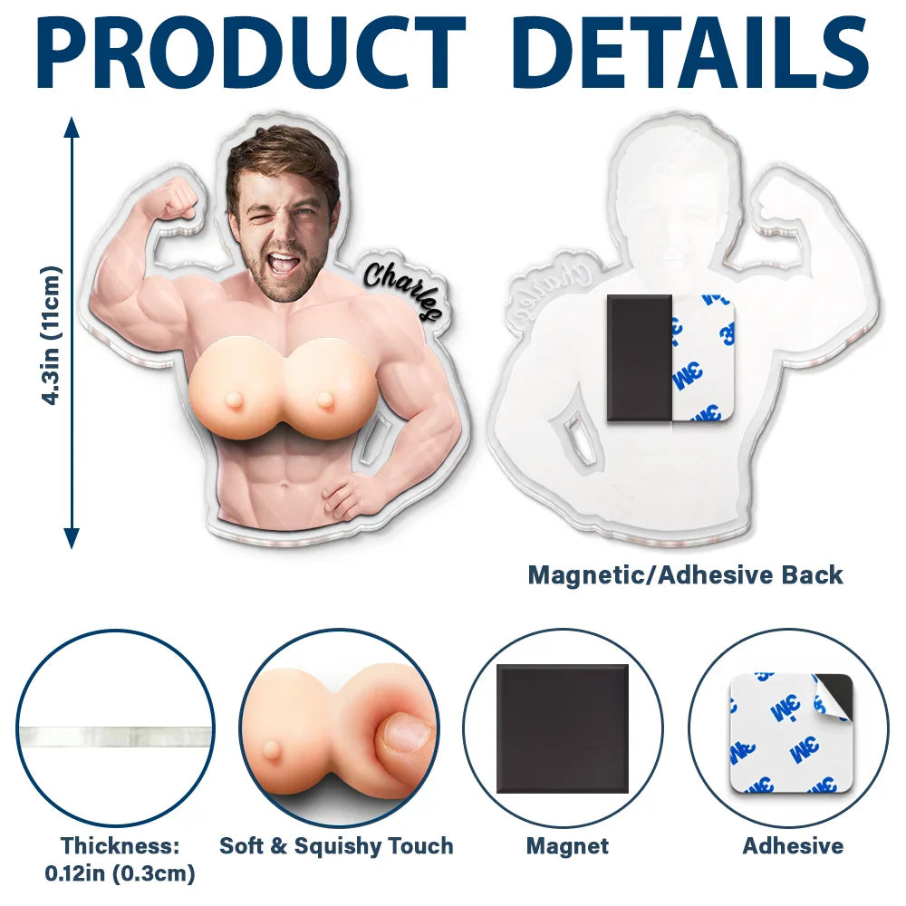 Custom Photo Never Skip Chest Day - Personalized Squishy Acrylic Fridge Magnet