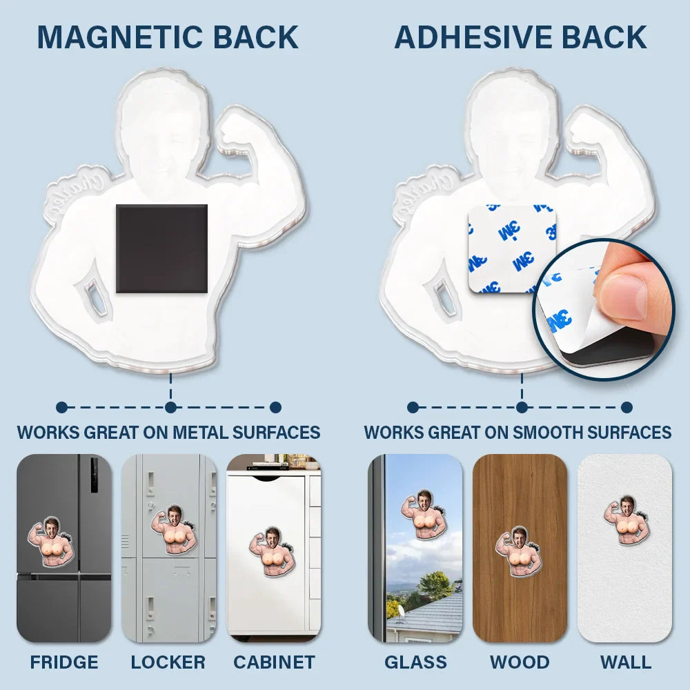 Custom Photo Never Skip Chest Day - Personalized Squishy Acrylic Fridge Magnet