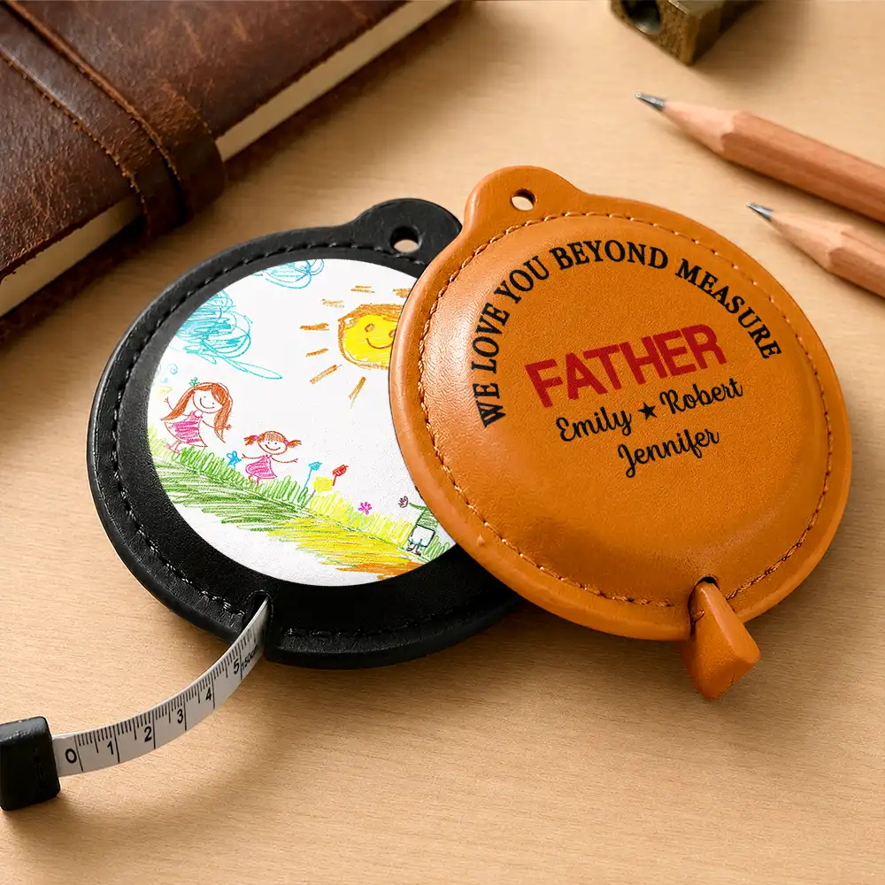 Custom Photo No One Measures Up To You With Kid's Drawing - Personalized Leather Tape Measure