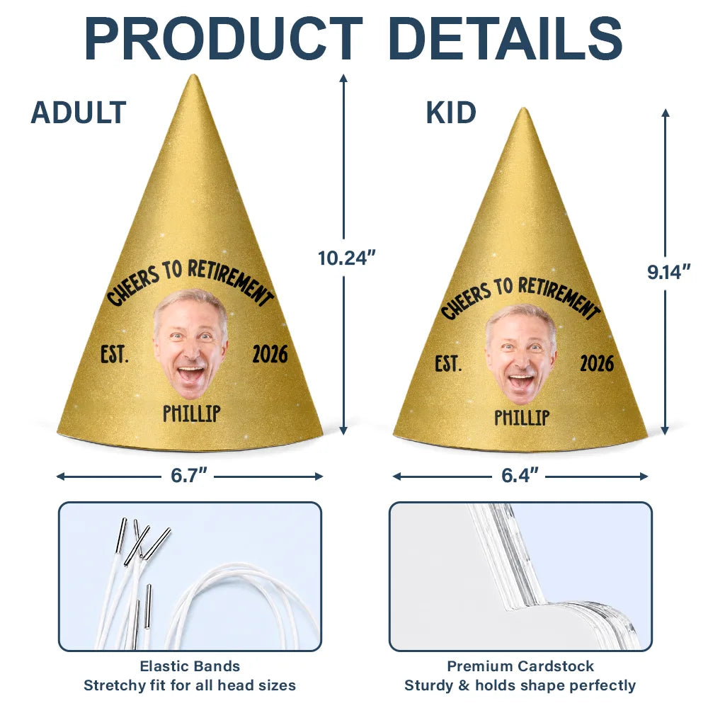Custom Photo Officially Retired Funny Face - Personalized Party Hats