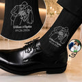 Custom Photo Outline Sketch Couple Romantic Portrait - Personalized Embroidered Socks