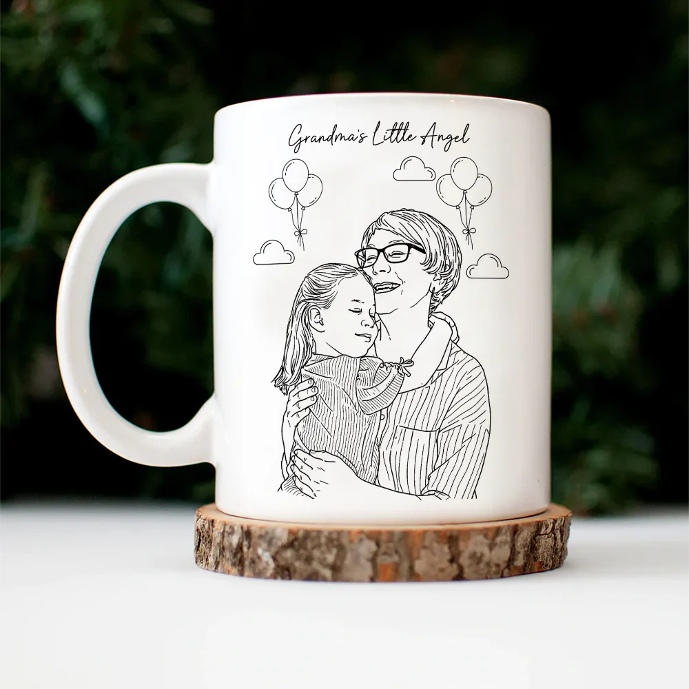 Custom Photo Outline Sketch Mom Dad Baby Family Portrait Line Art - Personalized Mug