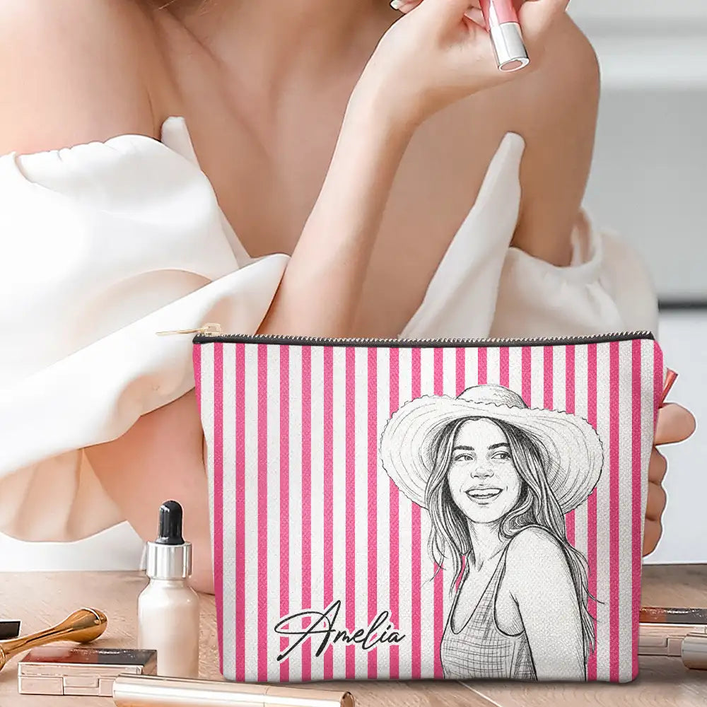 Custom Photo Pencil Sketch Art Besties Dog Cat - Personalized Cosmetic Bag