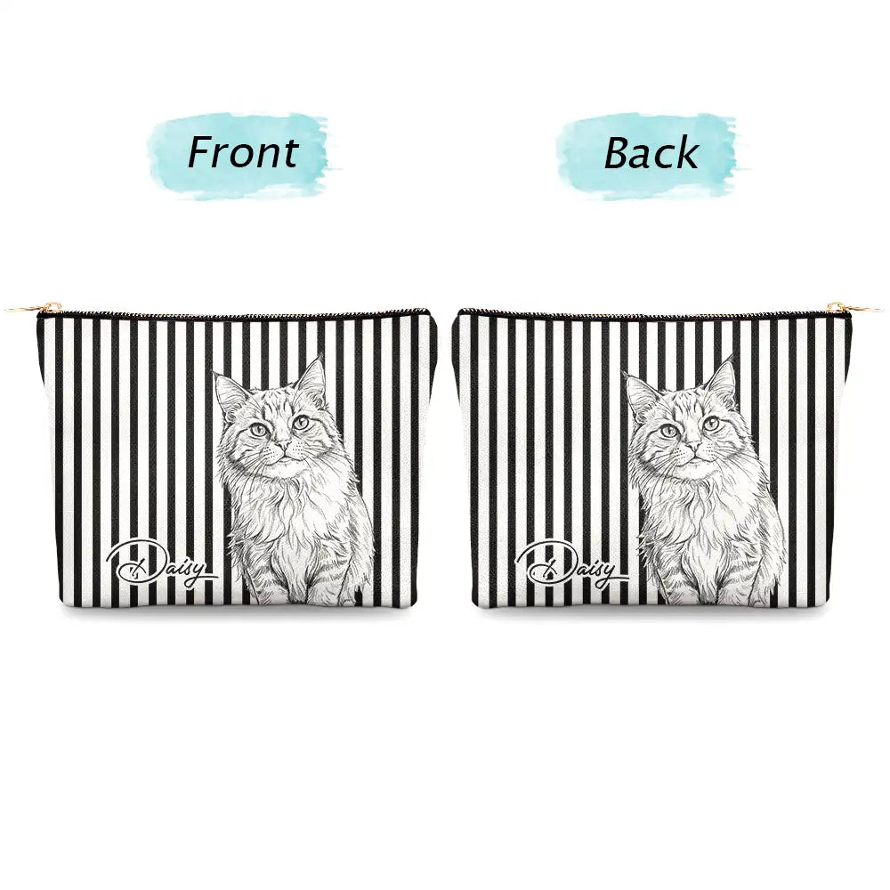 Custom Photo Pencil Sketch Art Besties Dog Cat - Personalized Cosmetic Bag