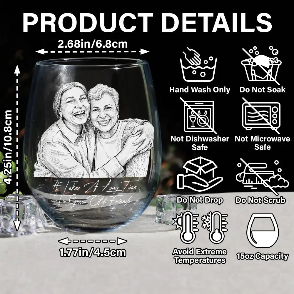 Custom Photo Pencil Sketch Art Right In The Throat Besties - Personalized Stemless Wine Glass