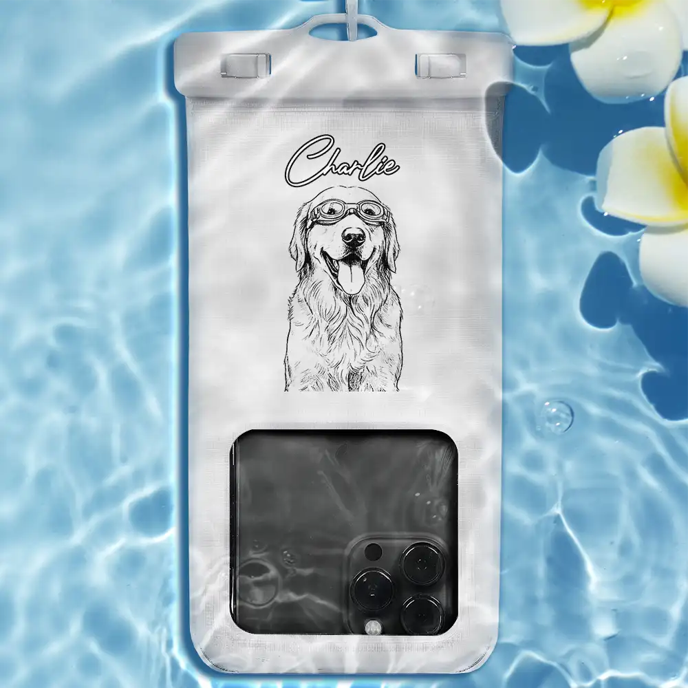 Custom Photo Pencil Sketch Besties Dog Cat Funny Portrait - Personalized Waterproof Phone Pouch