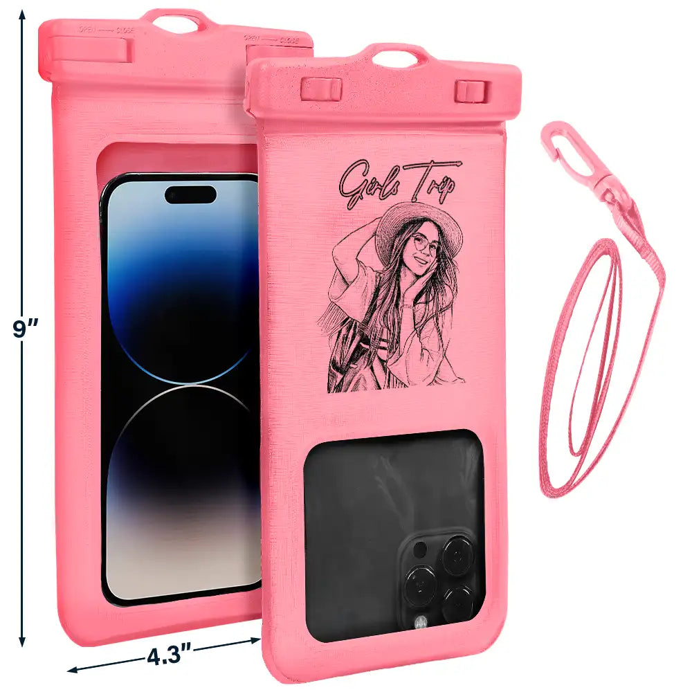 Custom Photo Pencil Sketch Besties Dog Cat Funny Portrait - Personalized Waterproof Phone Pouch
