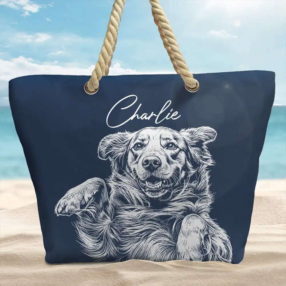 Custom Photo Pencil Sketch Besties Family Pet Funny Portrait - Personalized Beach Bag