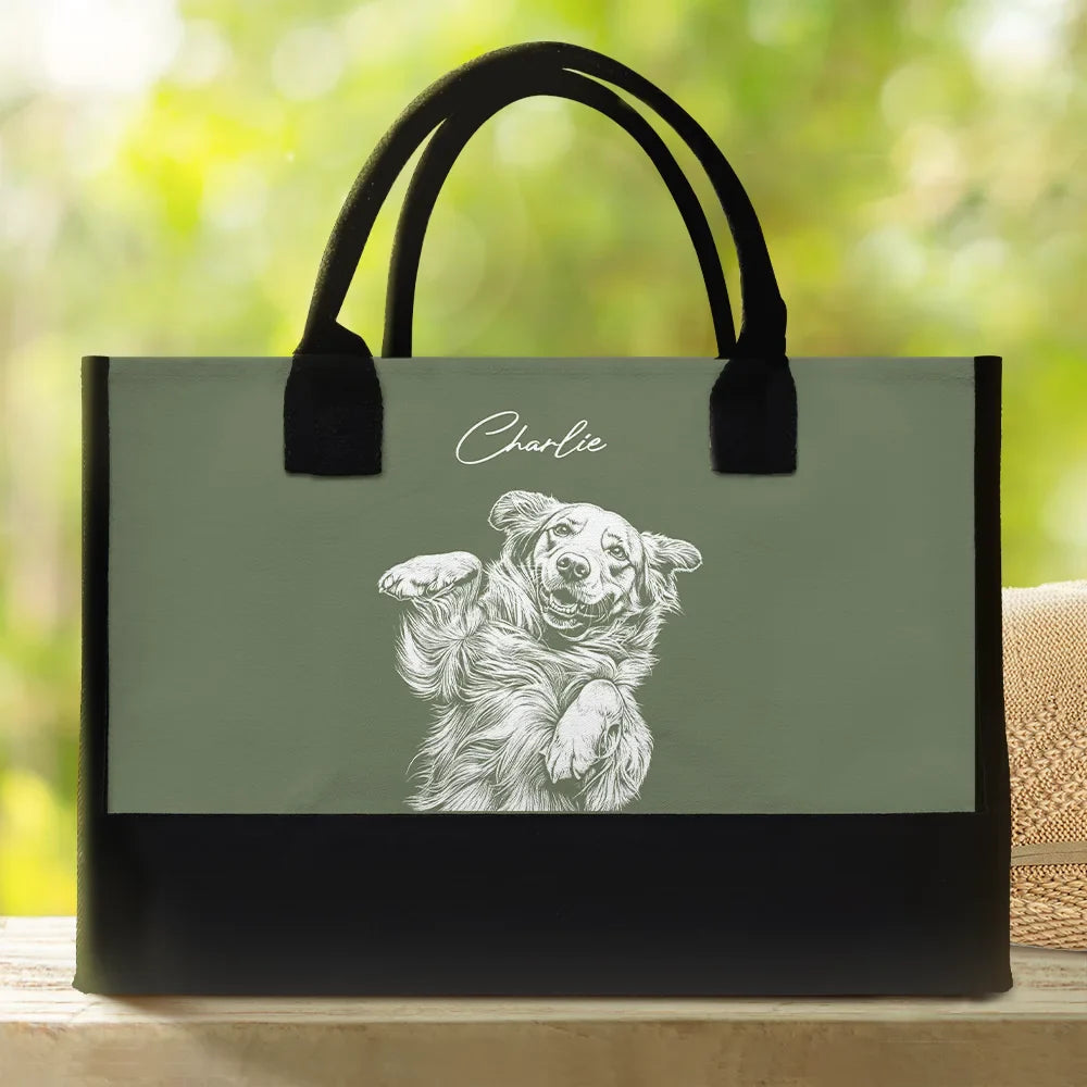 Custom Photo Pencil Sketch Besties Family Pet Funny Portrait - Personalized Canvas Tote Bag