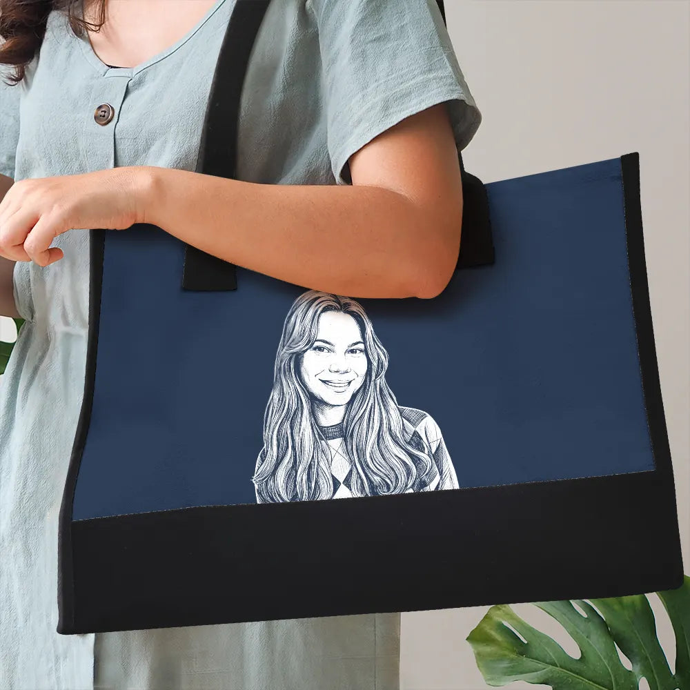 Custom Photo Pencil Sketch Besties Family Pet Funny Portrait - Personalized Canvas Tote Bag