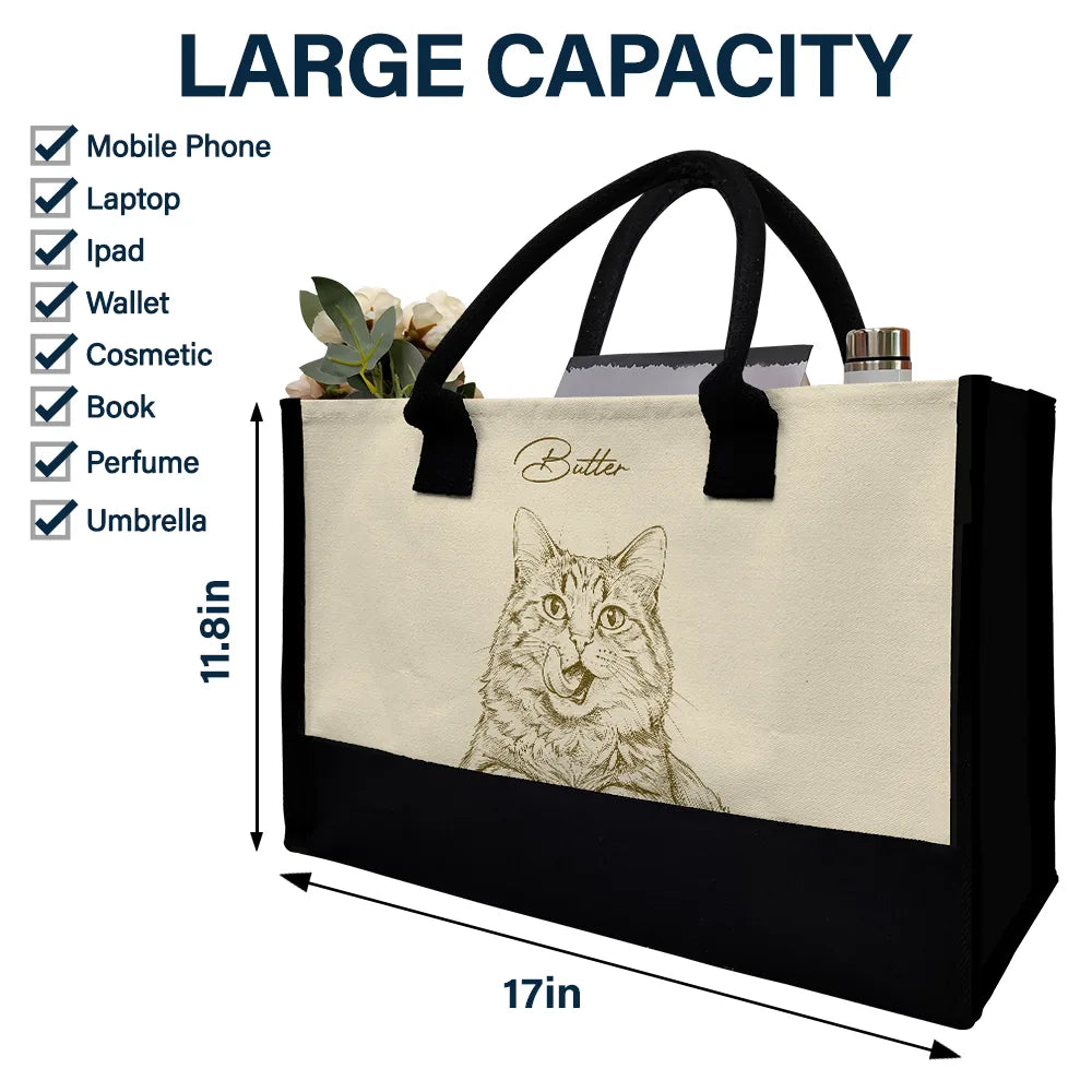 Custom Photo Pencil Sketch Besties Family Pet Funny Portrait - Personalized Canvas Tote Bag