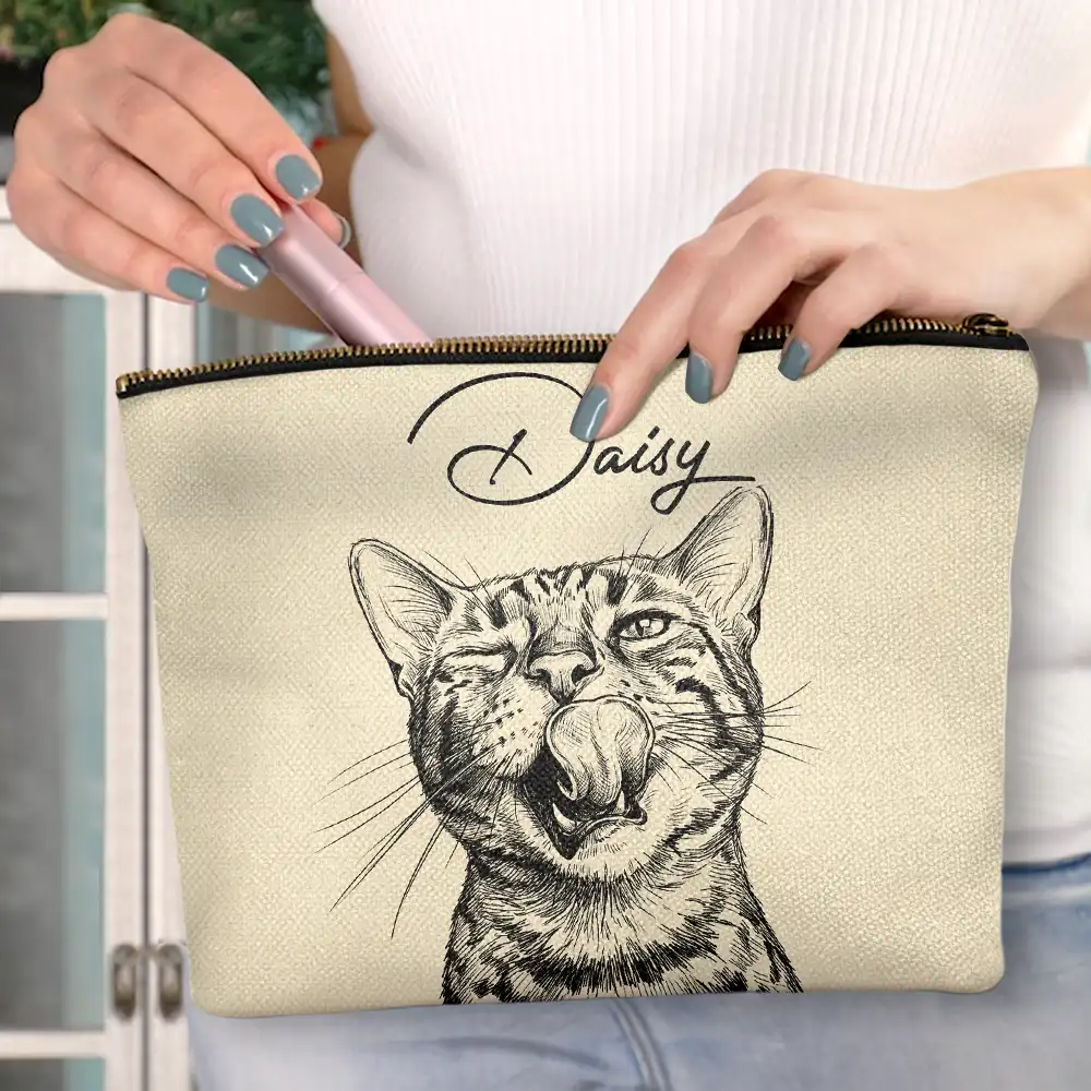 Custom Photo Pencil Sketch Besties Family Pet Funny Portrait - Personalized Cosmetic Bag