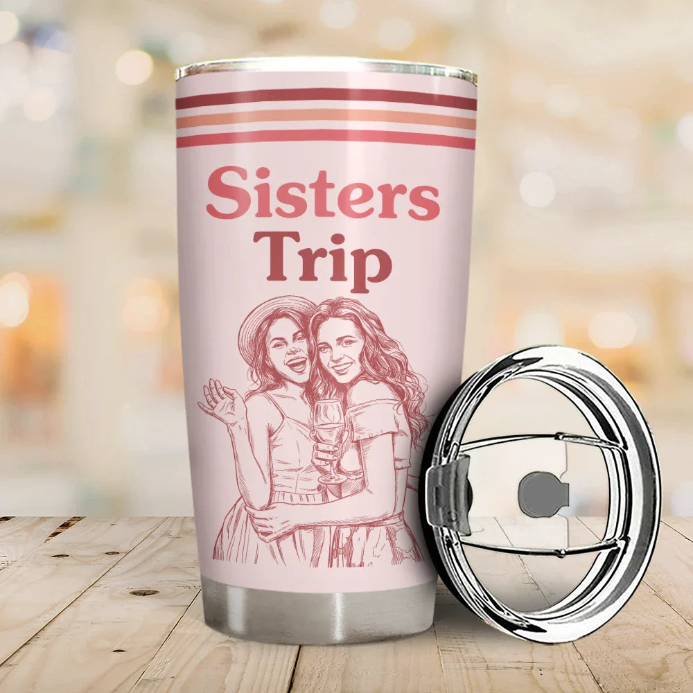 Custom Photo Pencil Sketch Besties Trip Retro - Personalized Tumbler