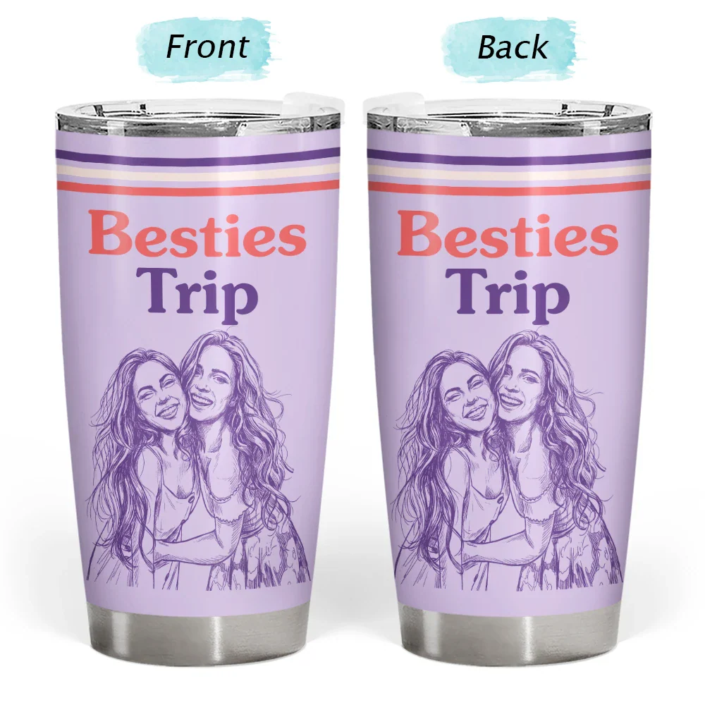 Custom Photo Pencil Sketch Besties Trip Retro - Personalized Tumbler