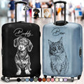 Custom Photo Pencil Sketch Couple Besties Family Pet Funny Portrait - Personalized Luggage Cover