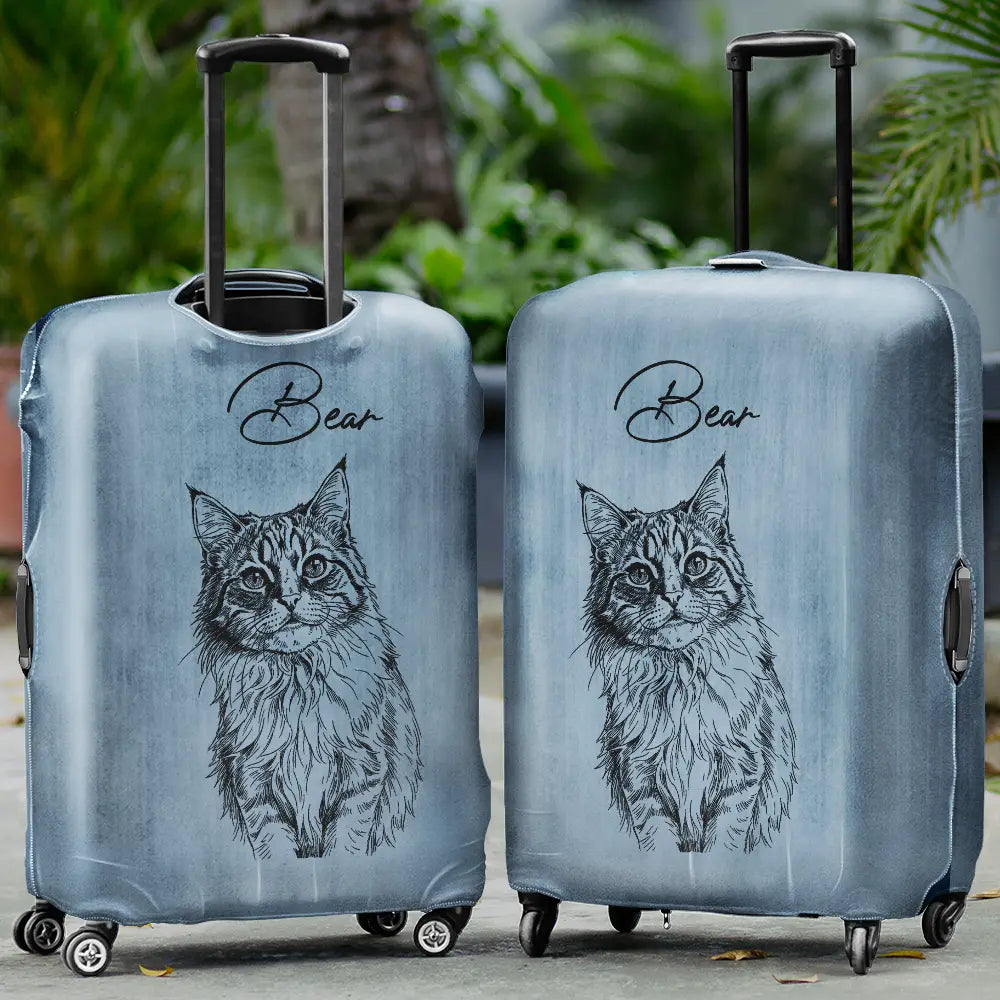 Custom Photo Pencil Sketch Couple Besties Family Pet Funny Portrait - Personalized Luggage Cover