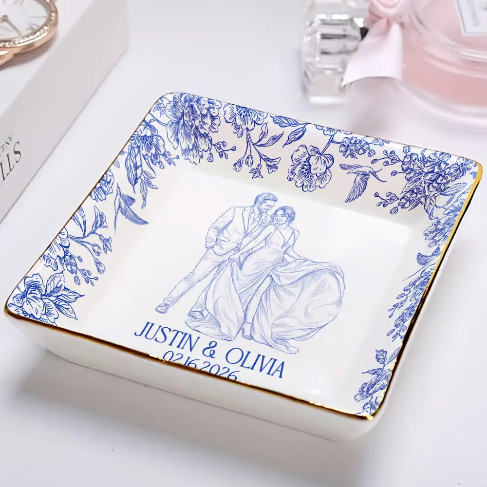 Custom Photo Pencil Sketch Couple Wedding Anniversary - Personalized Ring Dish