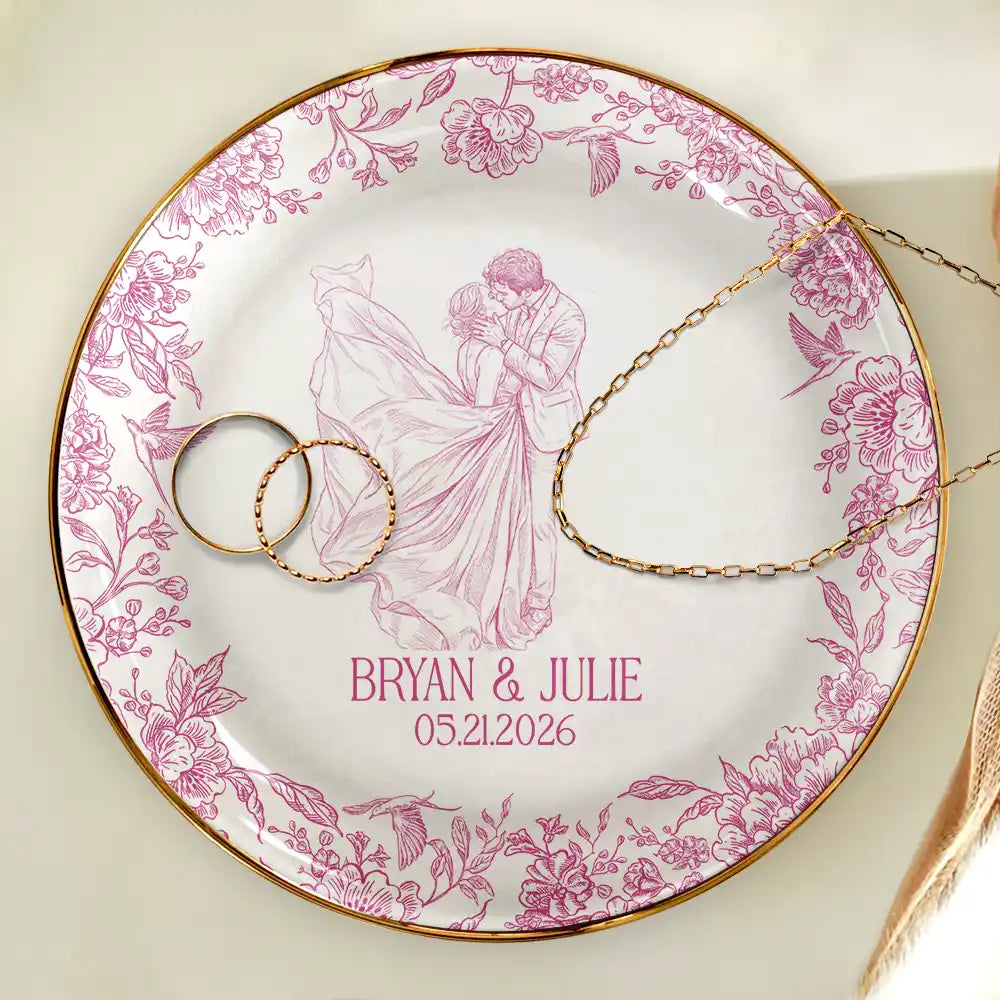 Custom Photo Pencil Sketch Couple Wedding Anniversary - Personalized Ring Dish