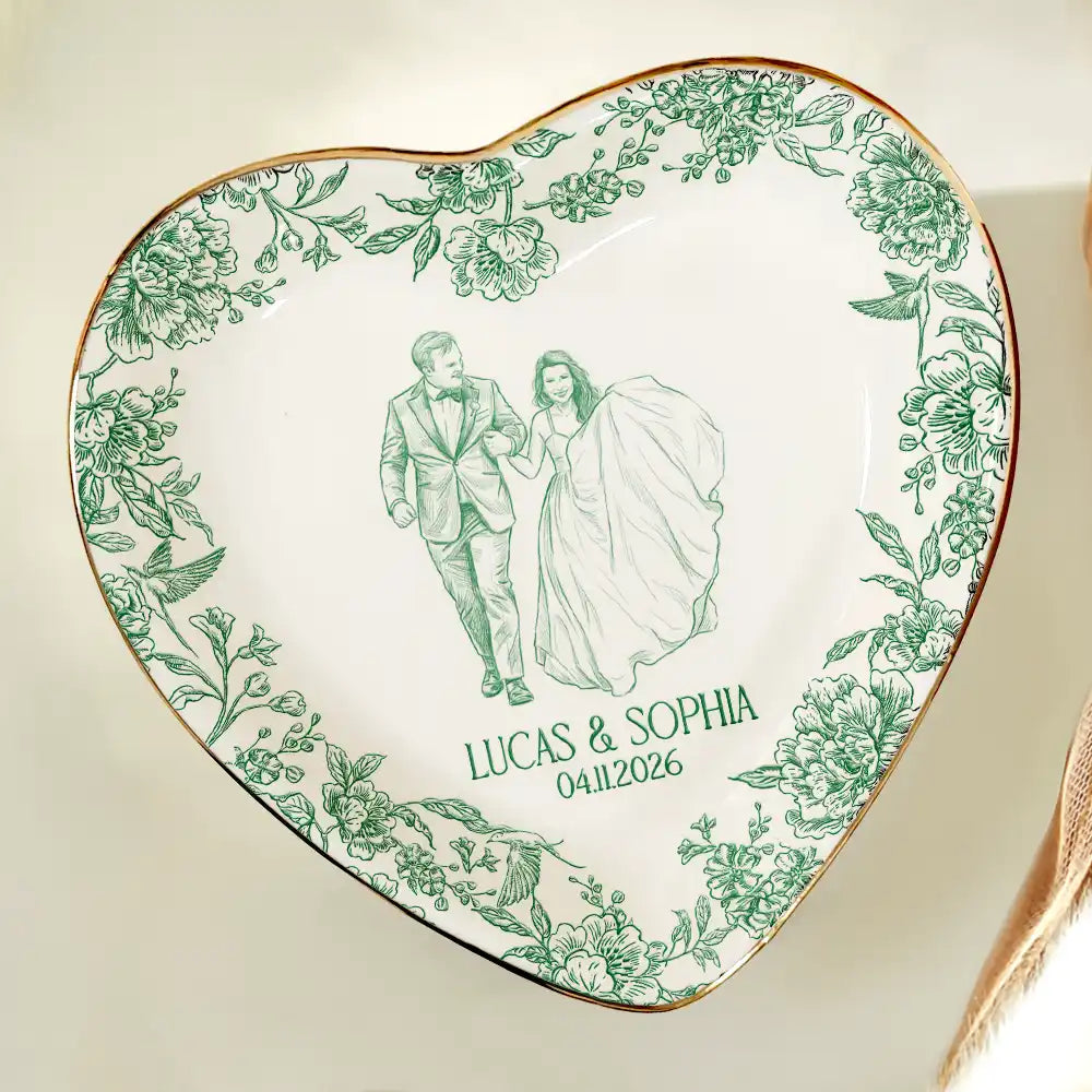 Custom Photo Pencil Sketch Couple Wedding Anniversary - Personalized Ring Dish