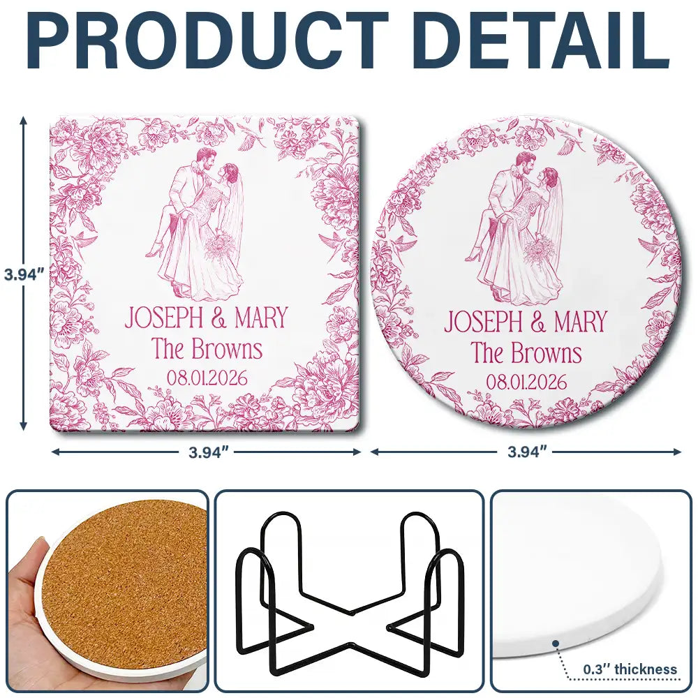 Custom Photo Pencil Sketch Couples Wedding Engaged Bachelor Party - Personalized Ceramic Coaster
