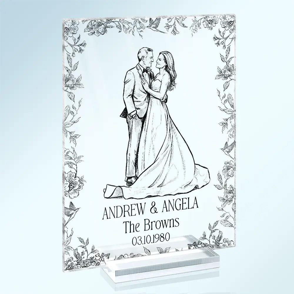 Custom Photo Pencil Sketch Couples Wedding Engaged Bachelor Party - Personalized Vertical Rectangle Acrylic Plaque
