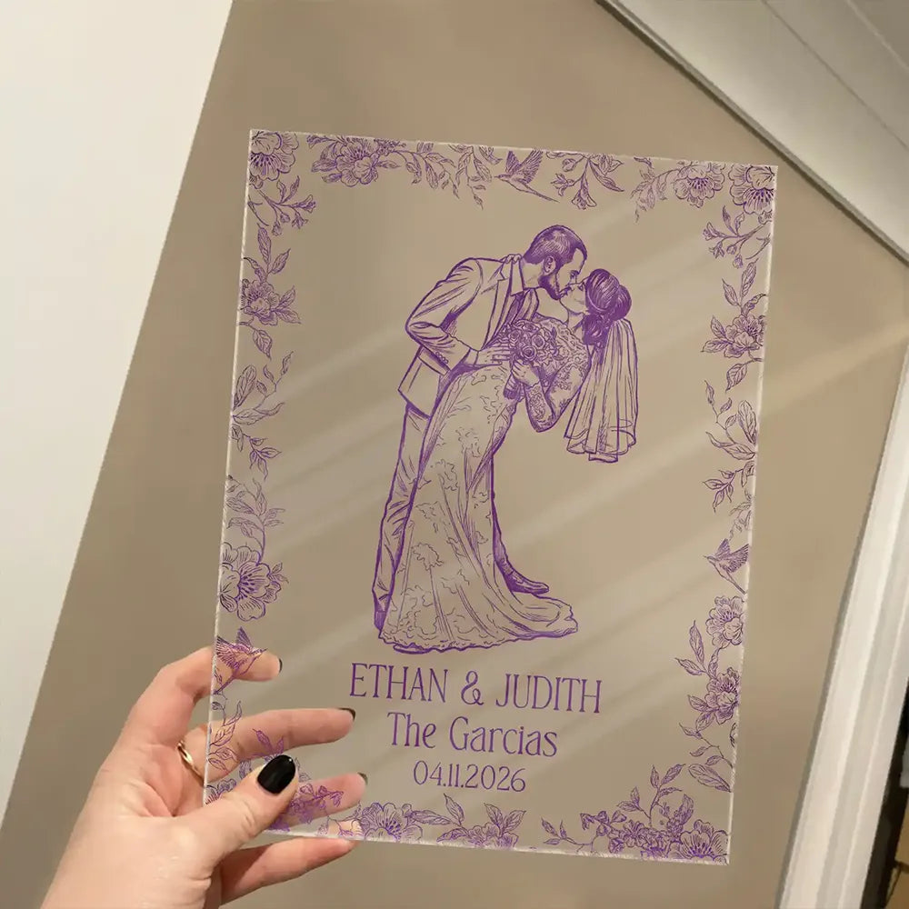 Custom Photo Pencil Sketch Couples Wedding Engaged Bachelor Party - Personalized Vertical Rectangle Acrylic Plaque