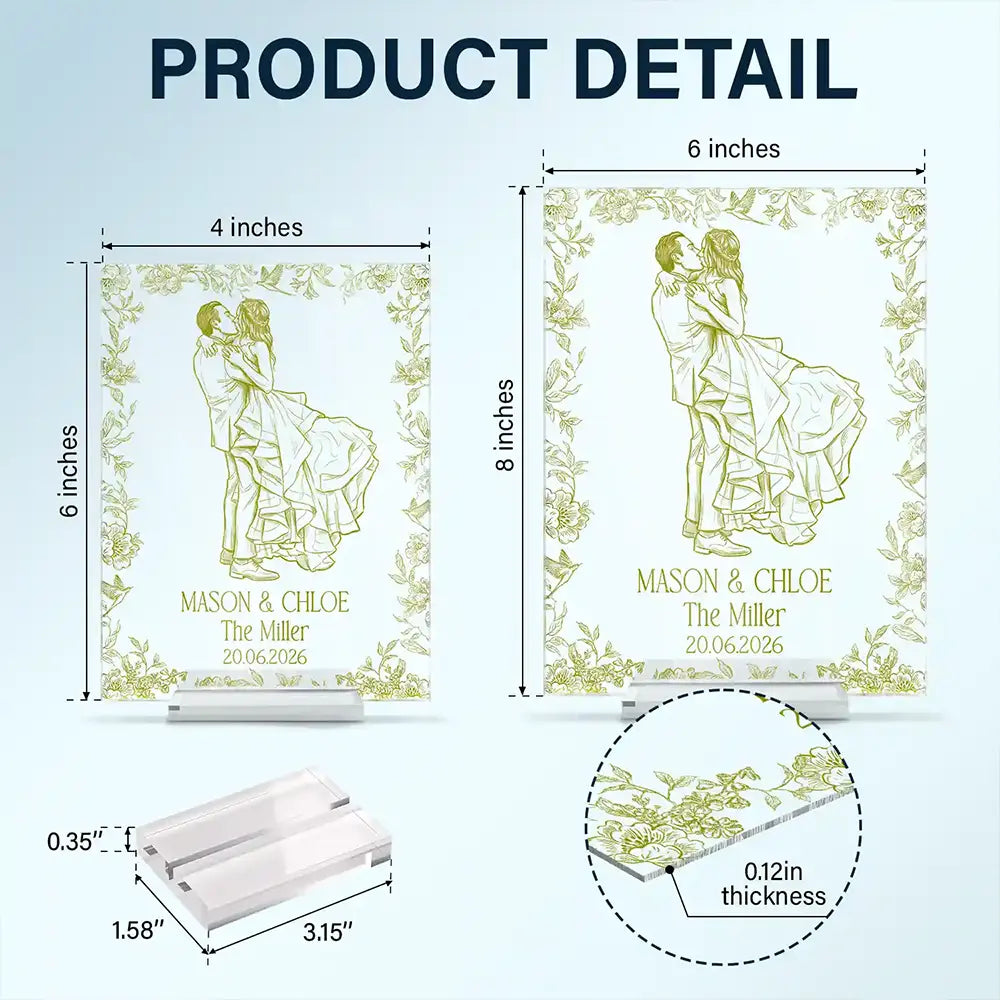 Custom Photo Pencil Sketch Couples Wedding Engaged Bachelor Party - Personalized Vertical Rectangle Acrylic Plaque