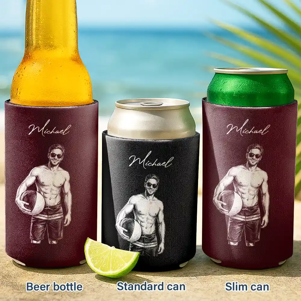 Custom Photo Pencil Sketch Friends Family Pet Funny Portrait - Personalized Can Cooler Sleeve