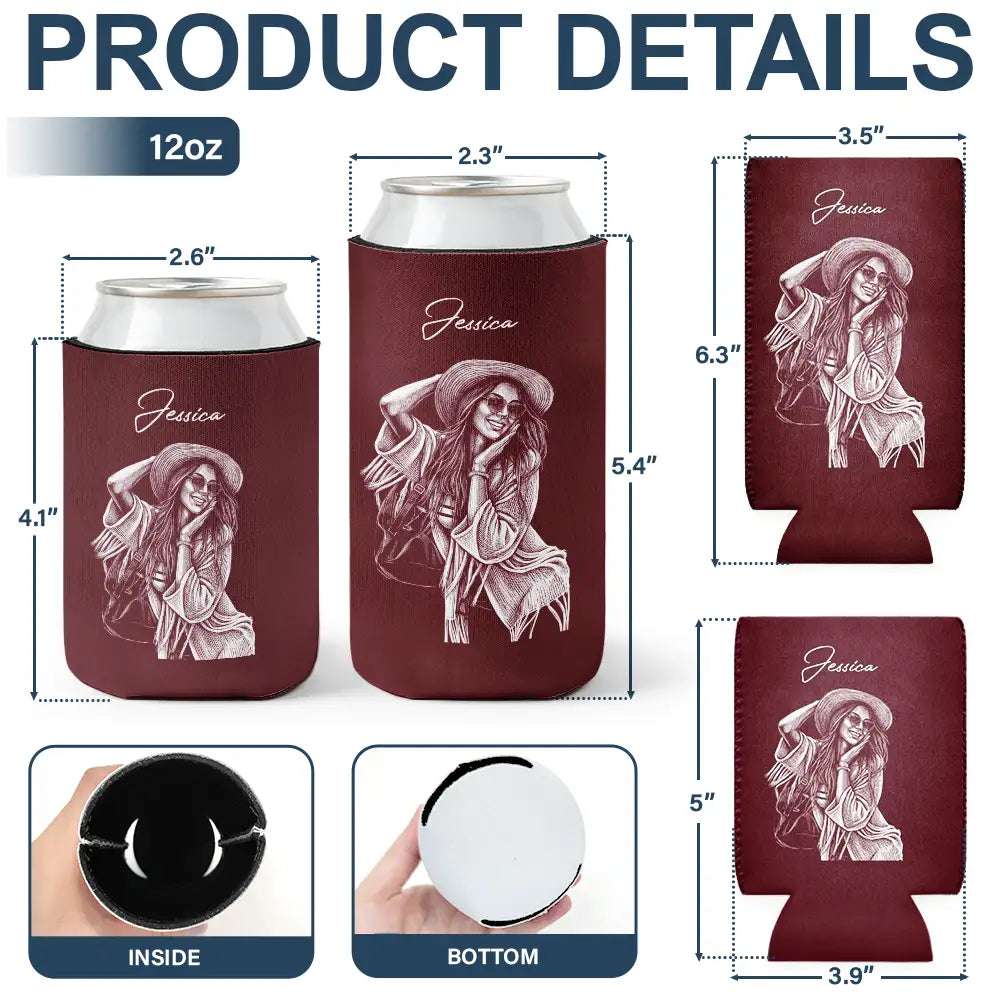 Custom Photo Pencil Sketch Friends Family Pet Funny Portrait - Personalized Can Cooler Sleeve