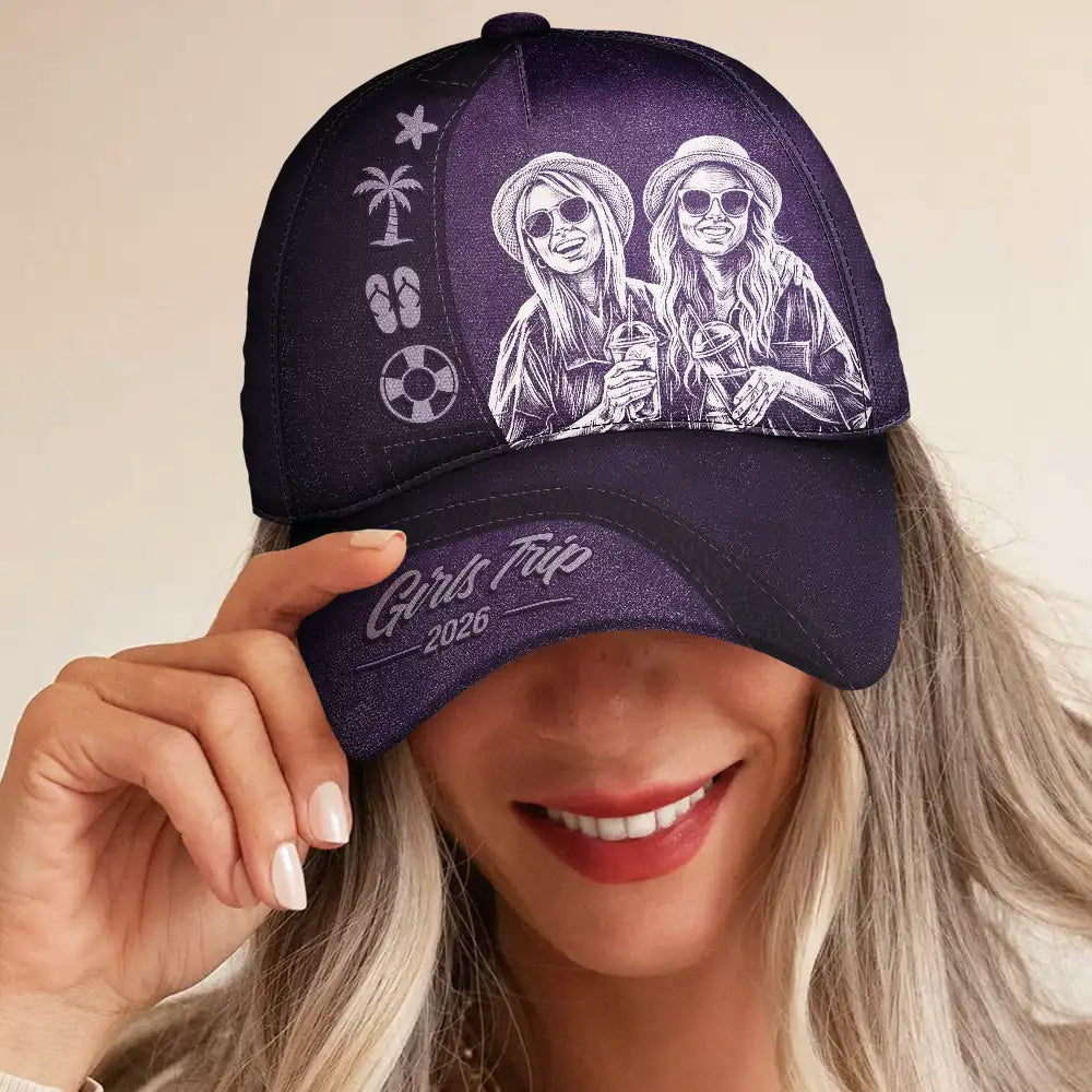 Custom Photo Pencil Sketch Girls Trip Family Trip Summer - Personalized Classic Cap