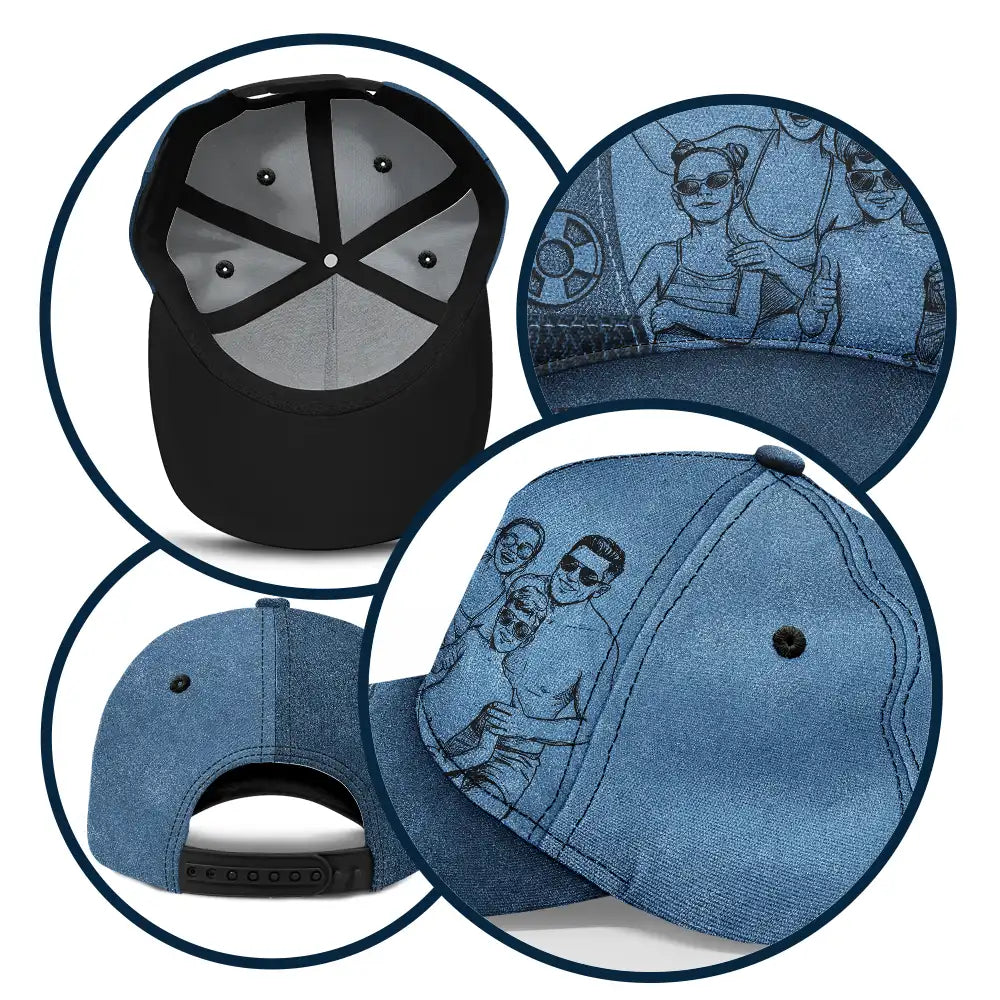 Custom Photo Pencil Sketch Girls Trip Family Trip Summer - Personalized Classic Cap