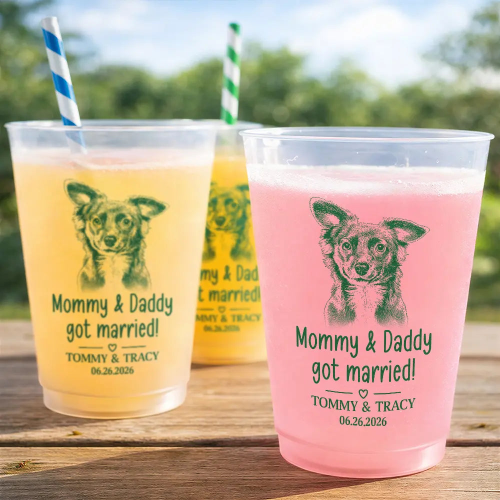 Custom Photo Pencil Sketch My Humans Are Getting Engaged Married - Personalized Frosted Cups