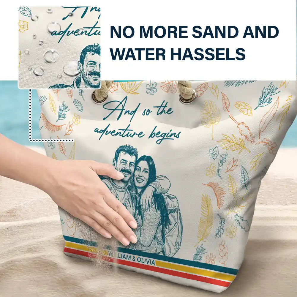 Custom Photo Pencil Sketch Retro Style A Girl Who Loves Beaches - Personalized Beach Bag
