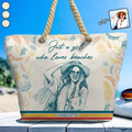 Custom Photo Pencil Sketch Retro Style A Girl Who Loves Beaches - Personalized Beach Bag