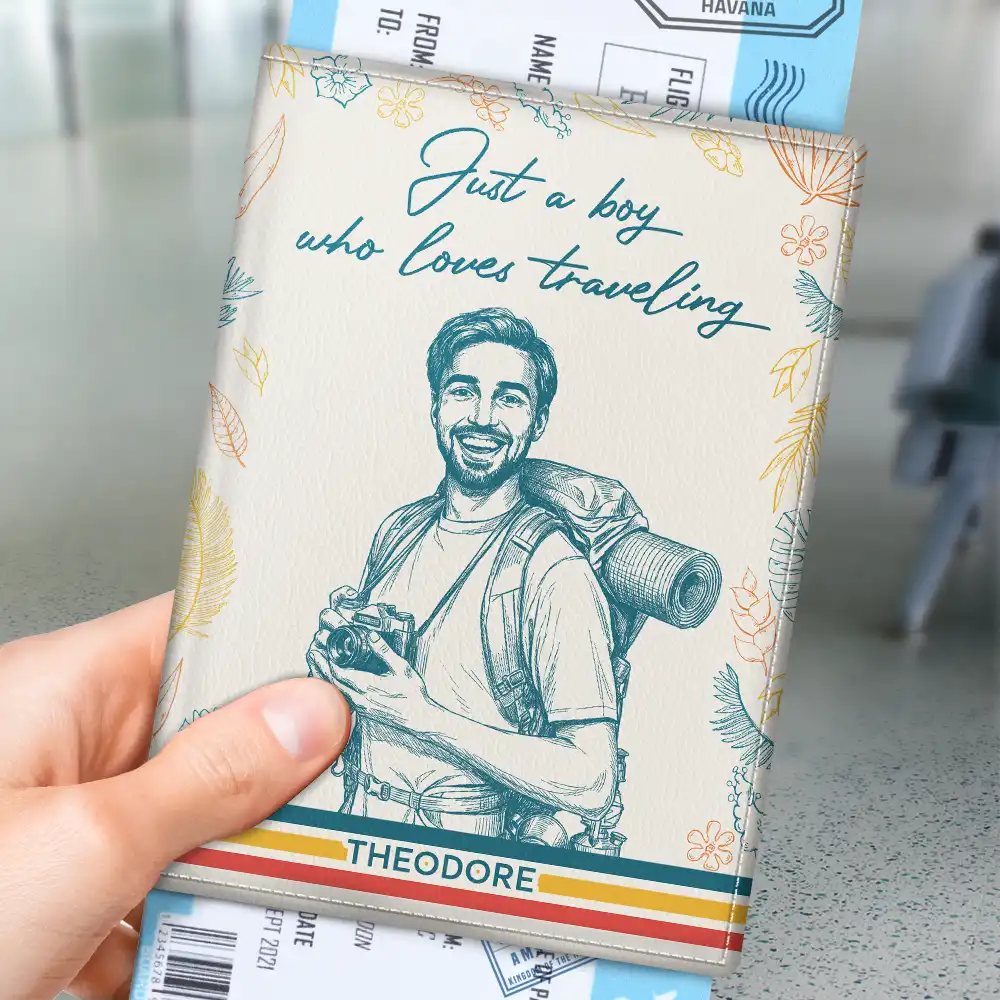Custom Photo Pencil Sketch Retro Style A Girl Who Loves Traveling - Personalized Passport Cover, Passport Holder