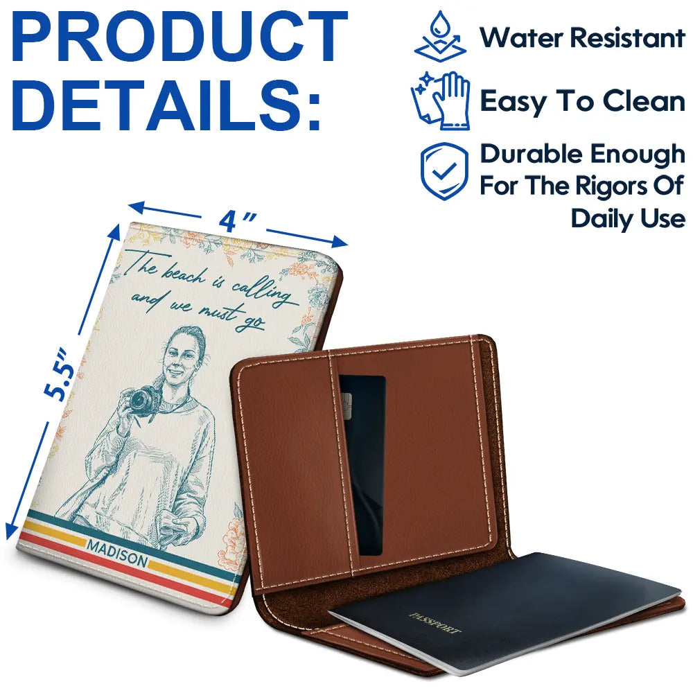Custom Photo Pencil Sketch Retro Style A Girl Who Loves Traveling - Personalized Passport Cover, Passport Holder