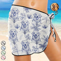 Custom Photo Ink Drawing Toile De Jouy With Tropical Pattern - Personalized Short Sarong Swimwear Cover Ups