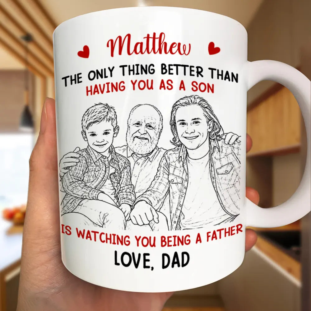 Custom Photo Pencil Sketch Watching You Being A Mom - Personalized Mug