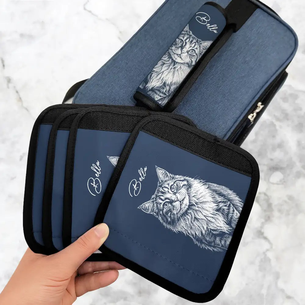 Custom Photo Pencil Sketch Woman Man Dog Cat Funny Portrait - Personalized Luggage Handle Wrap