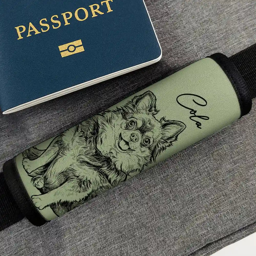 Custom Photo Pencil Sketch Woman Man Dog Cat Funny Portrait - Personalized Luggage Handle Wrap