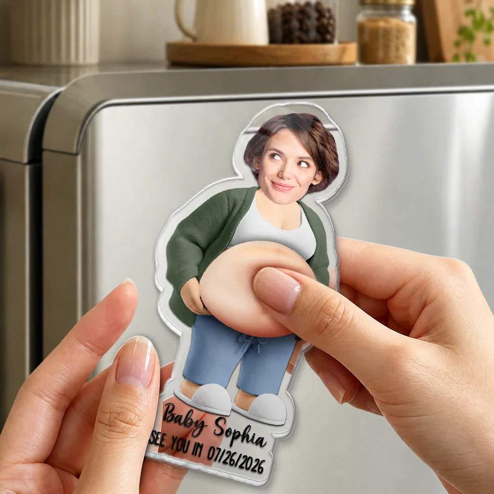 Custom Photo Poke The Baby Bump - Personalized Squishy Acrylic Fridge Magnet