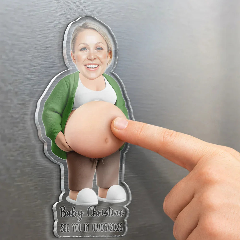 Custom Photo Poke The Baby Bump - Personalized Squishy Acrylic Fridge Magnet