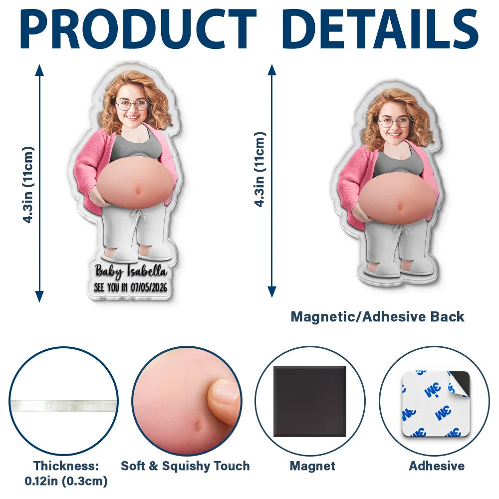Custom Photo Poke The Baby Bump - Personalized Squishy Acrylic Fridge Magnet