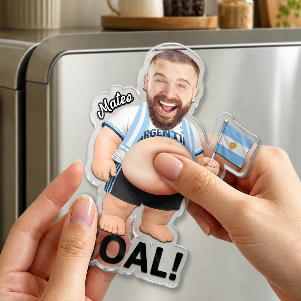 Custom Photo Poke The Belly For Victory - Personalized Squishy Acrylic Fridge Magnet